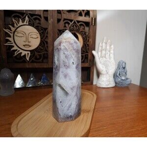 Druzy Purple Flourite Quartz Crystal Tower